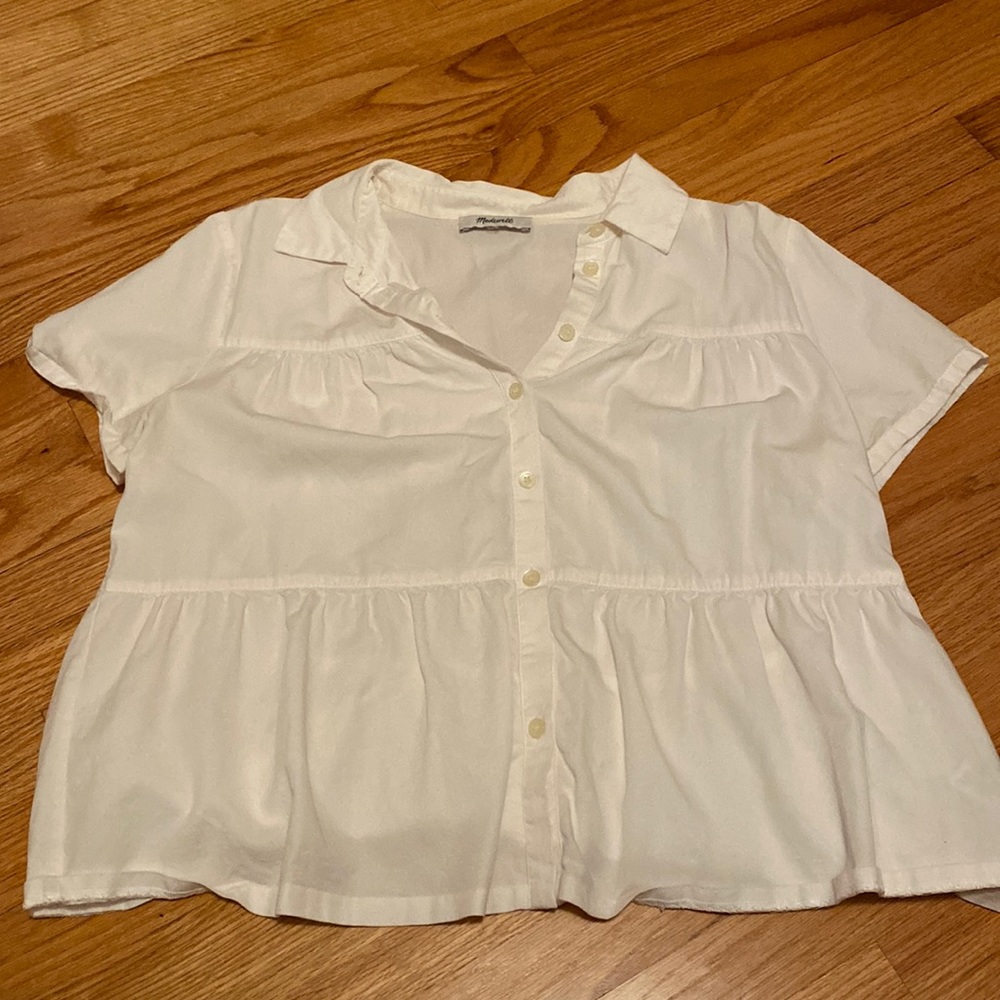 Madewell white short sleeve button up blouse